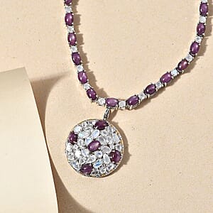 D'Joy Indian Star Ruby, Moon Glow Moonstone Celestial Necklace in Vermeil YG and Platinum Over Sterling Silver 32.20 ctw  (18 Inches)