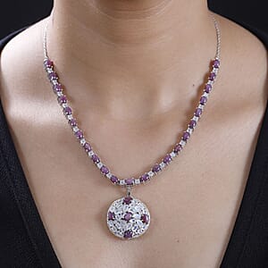 D'Joy Indian Star Ruby, Moon Glow Moonstone Celestial Necklace in Vermeil YG and Platinum Over Sterling Silver 32.20 ctw  (18 Inches)