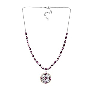D'Joy Indian Star Ruby, Moon Glow Moonstone Celestial Necklace in Vermeil YG and Platinum Over Sterling Silver 32.20 ctw  (18 Inches)