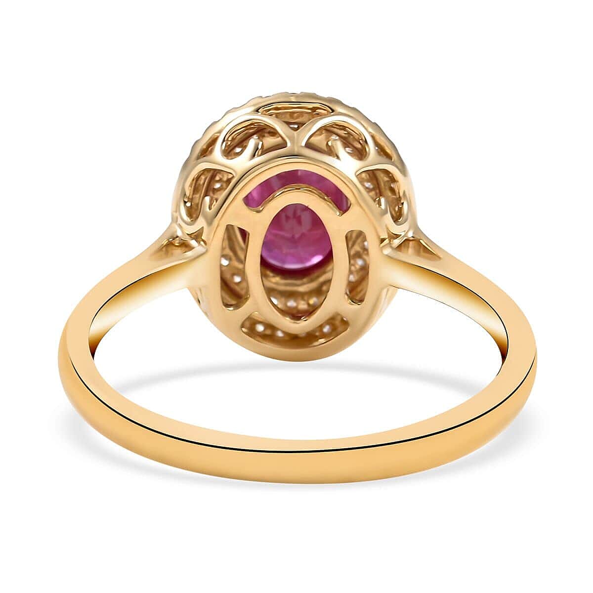 Certified & Appraised Iliana 18K Yellow Gold AAA Ruby and G-H SI Diamond Double Halo Ring (Size 10.5) 4.30 Grams 1.60 ctw