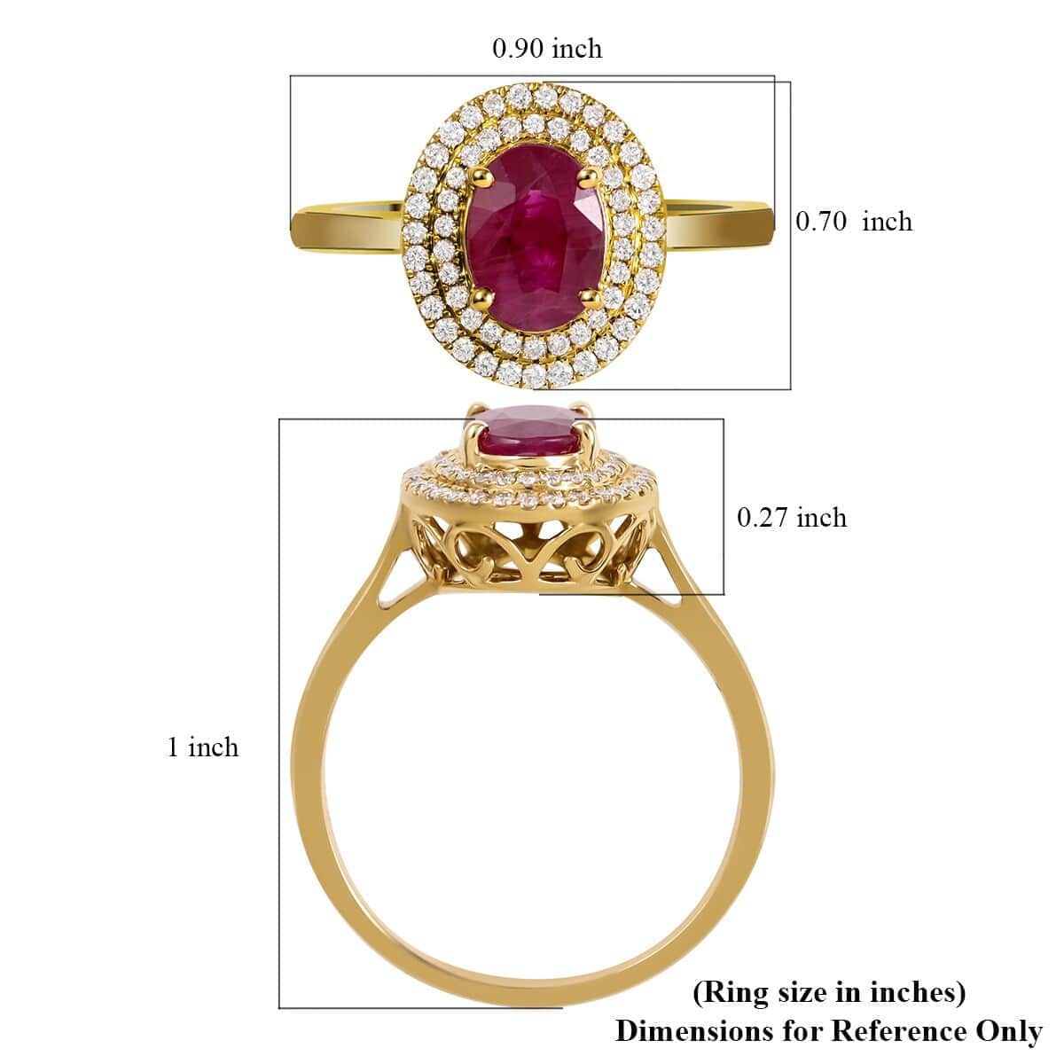 Certified & Appraised Iliana 18K Yellow Gold AAA Ruby and G-H SI Diamond Double Halo Ring (Size 5.0) 4.30 Grams 1.60 ctw image number 5