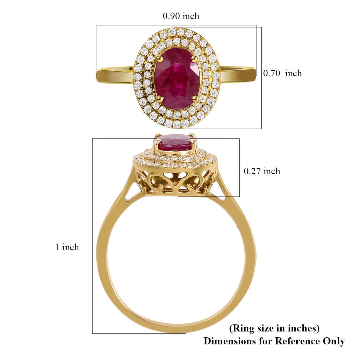 Certified & Appraised Iliana 18K Yellow Gold AAA Ruby and G-H SI Diamond Double Halo Ring (Size 7.5) 4.30 Grams 1.60 ctw image number 5