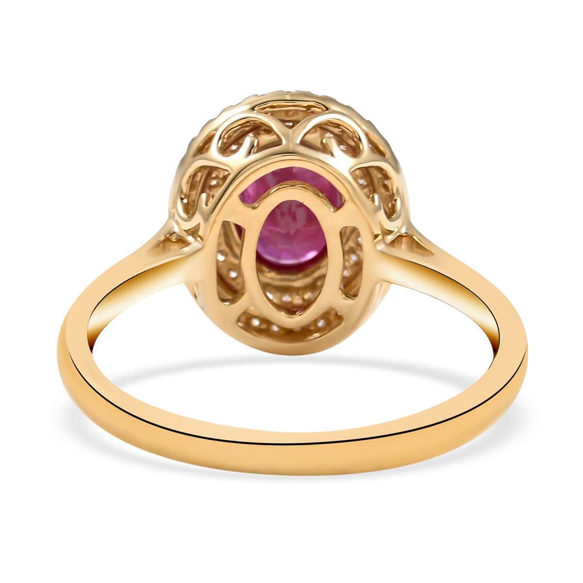 Certified & Appraised Iliana 18K Yellow Gold AAA Ruby and G-H SI Diamond Double Halo Ring (Size 8.5) 4.30 Grams 1.60 ctw image number 4