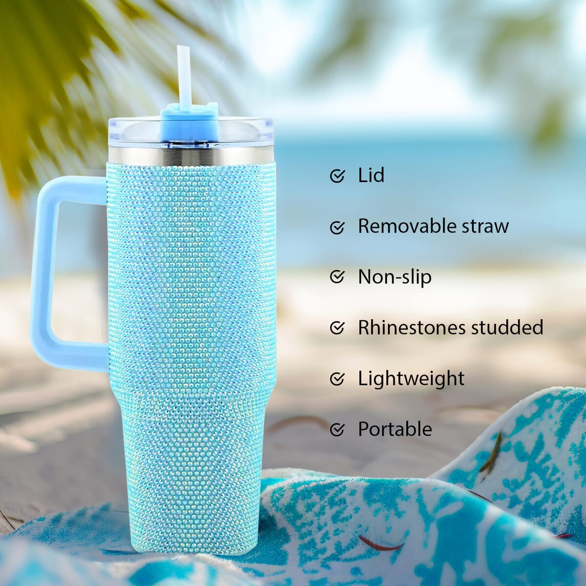 Closeout Blue 40 oz Rhinestone Tumbler image number 3