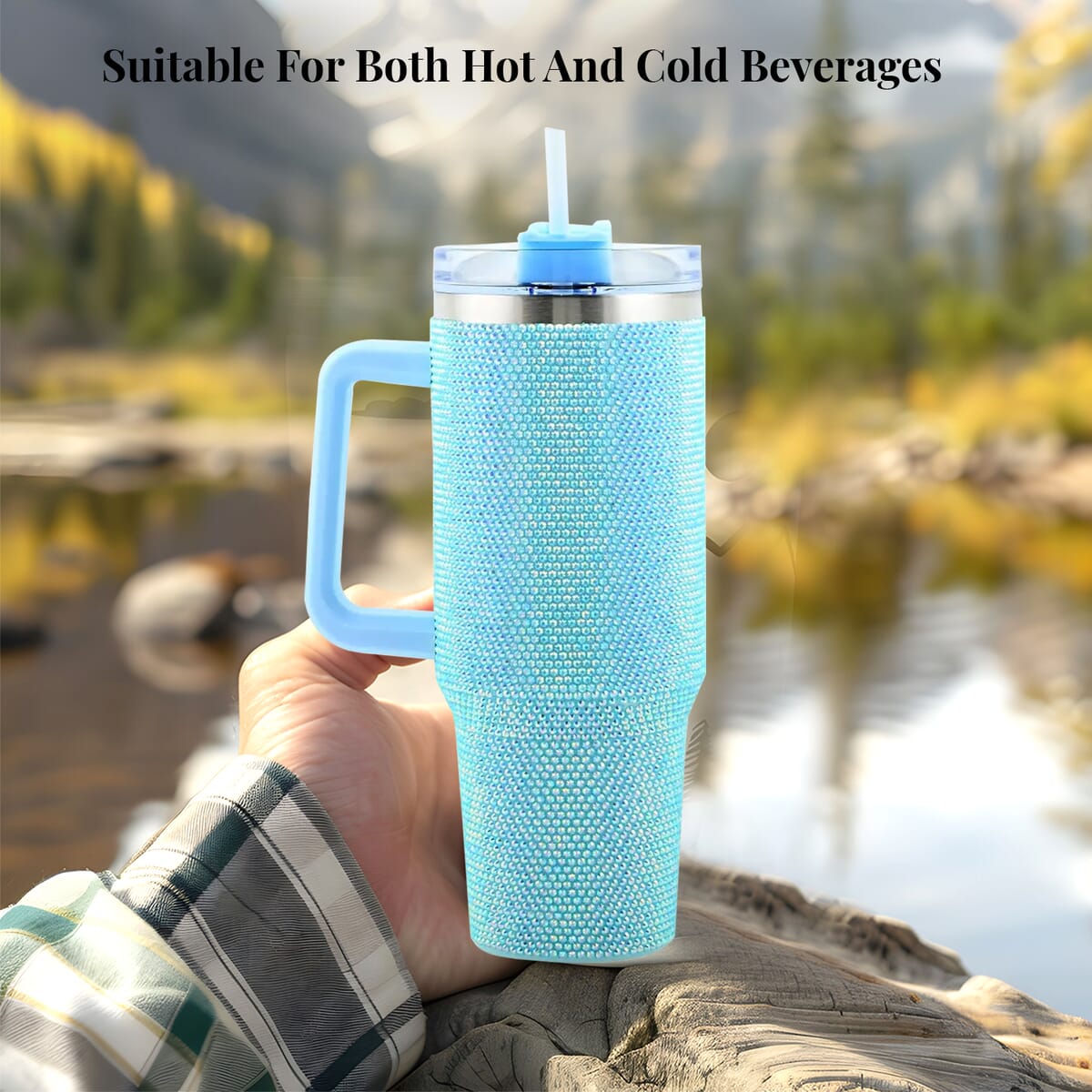 Closeout Blue 40 oz Rhinestone Tumbler image number 4