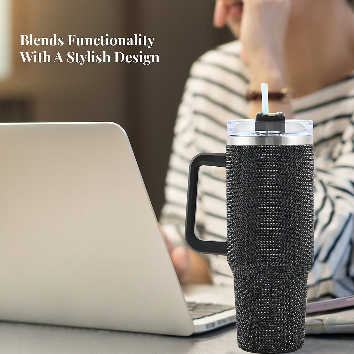 Closeout Black 40 oz Rhinestone Tumbler image number 1