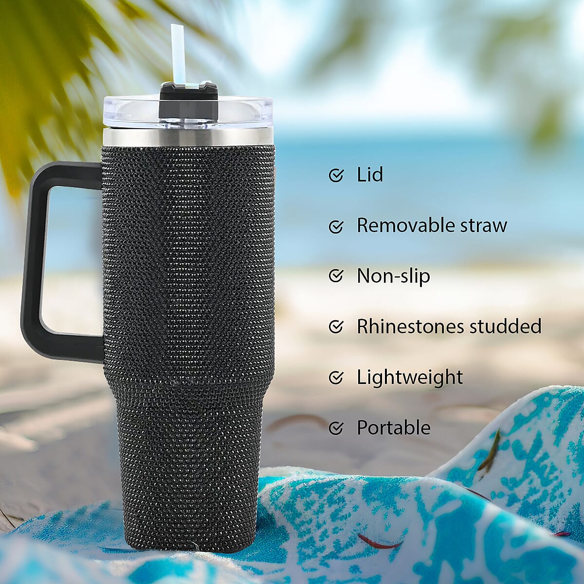 Closeout Black 40 oz Rhinestone Tumbler image number 3