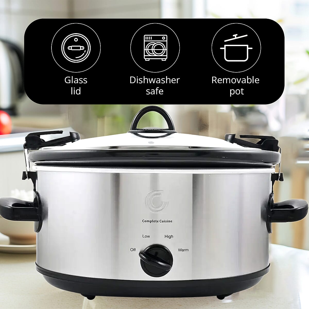 Complete Cuisine 6.0 QT Slow Cooker with Locking Lid image number 3