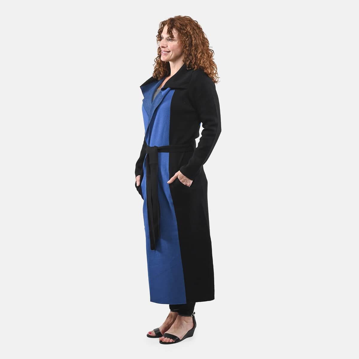 Badgley Mischka Blue and Black Colorblock Trench Sweater - L image number 3