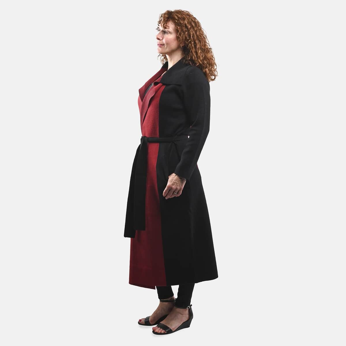 Badgley Mischka Red and Black Colorblock Trench Sweater - M image number 2