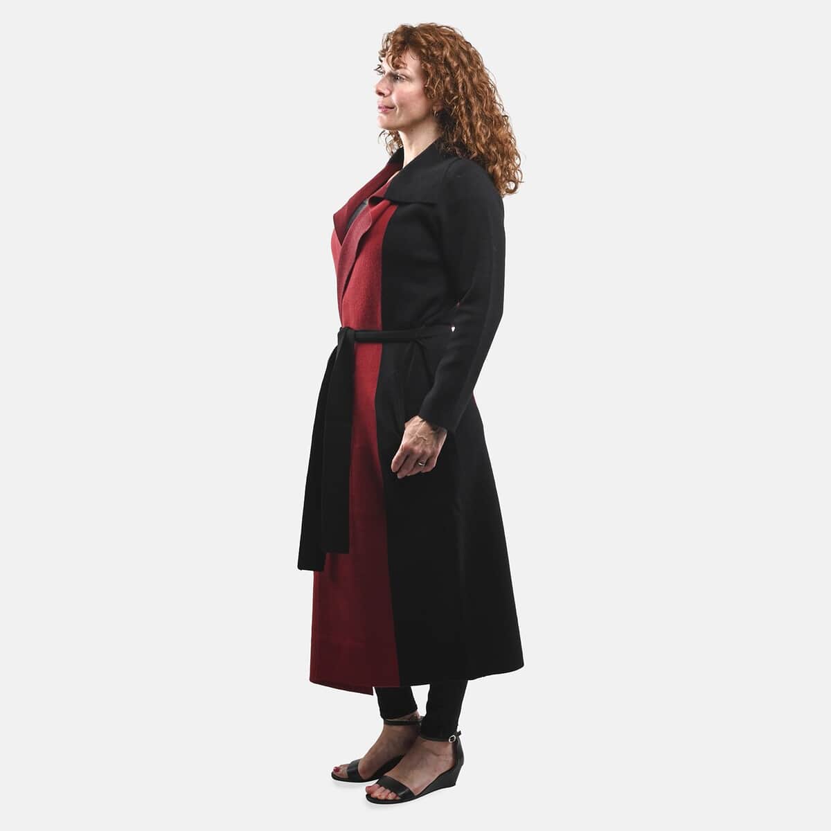 Badgley Mischka Red and Black Colorblock Trench Sweater - L image number 2