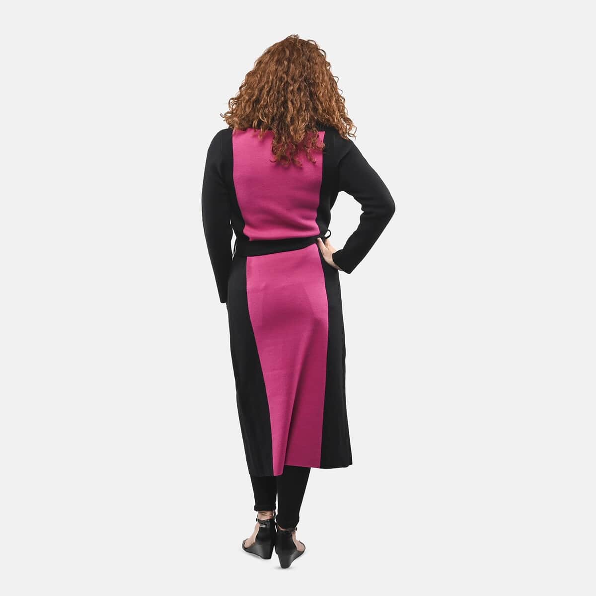 Badgley Mischka Pink and Black Colorblock Trench Sweater - S image number 1