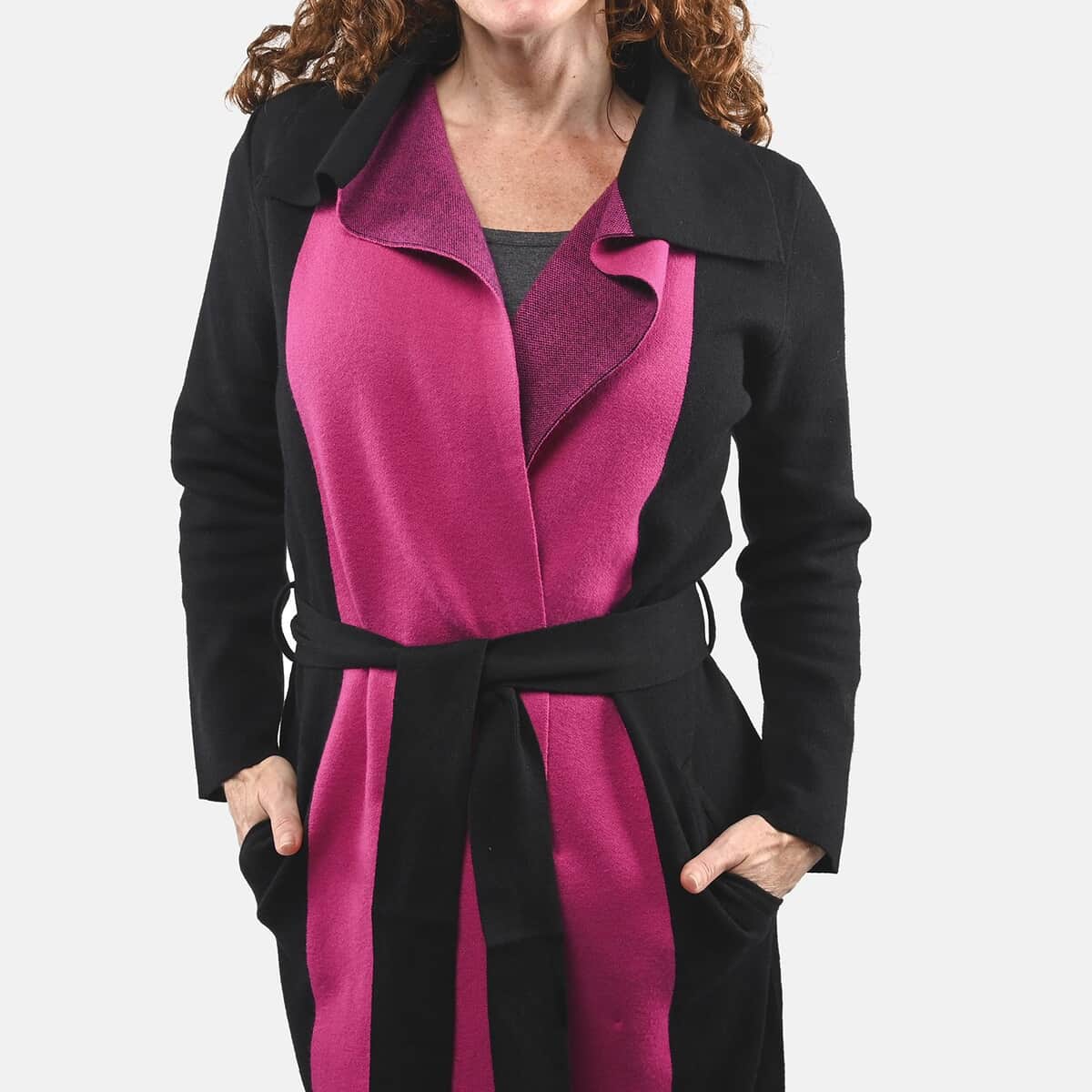 Badgley Mischka Pink and Black Colorblock Trench Sweater - S image number 4