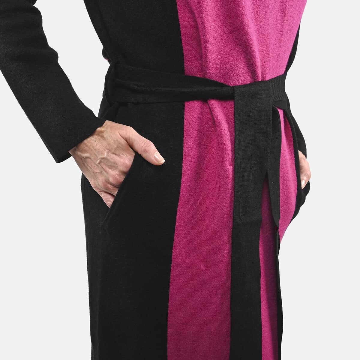Badgley Mischka Pink and Black Colorblock Trench Sweater - S image number 5