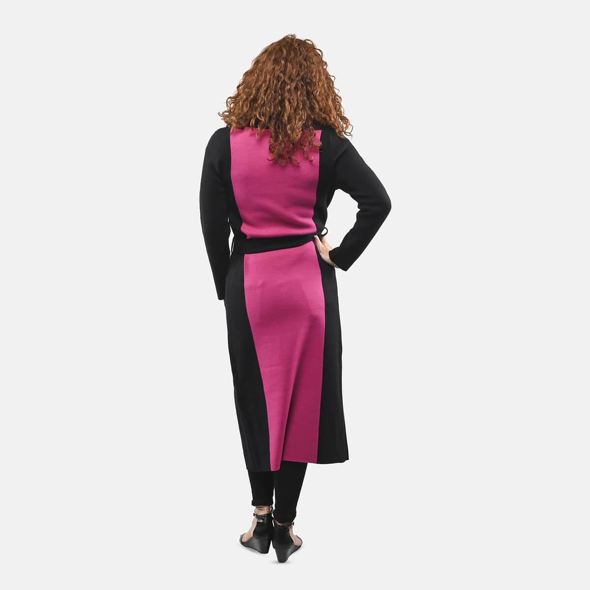 Badgley Mischka Pink and Black Colorblock Trench Sweater - M image number 1