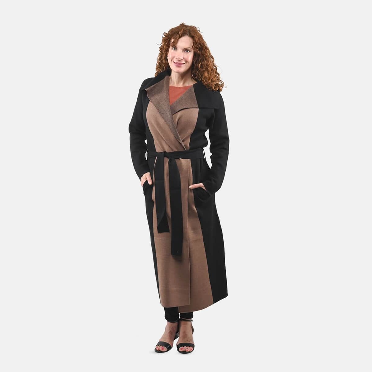 Badgley Mischka Camel and Black Colorblock Trench Sweater - S image number 0