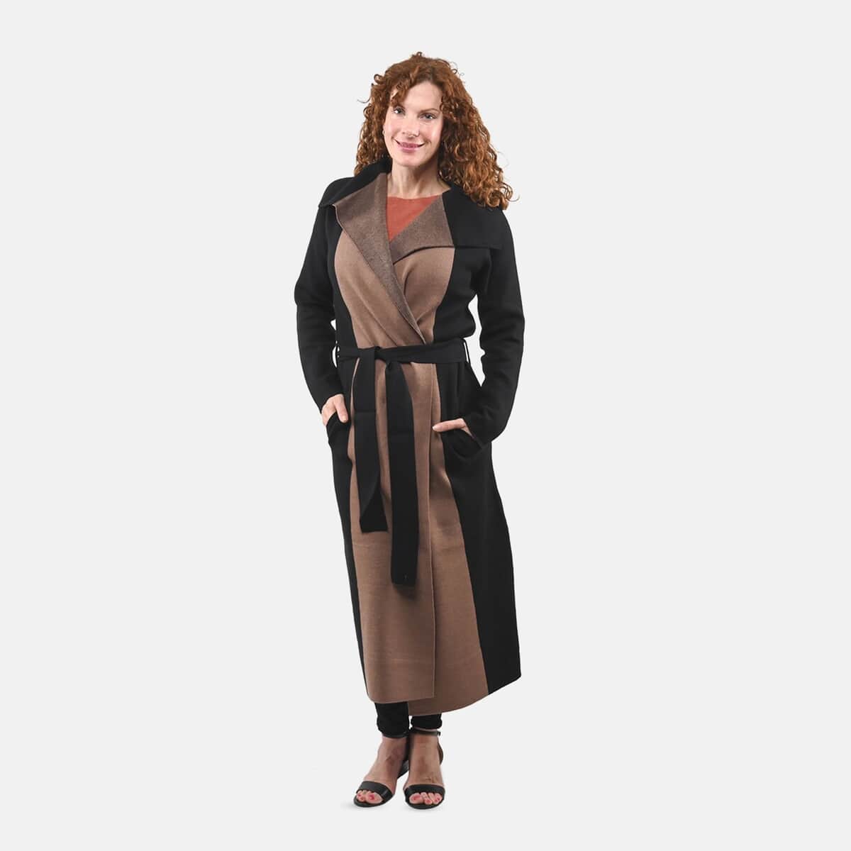 Badgley Mischka Camel and Black Colorblock Trench Sweater - M image number 0