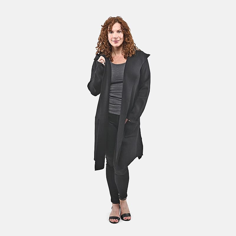Badgley Mischka Black Cardigan Sweater with Hood - S