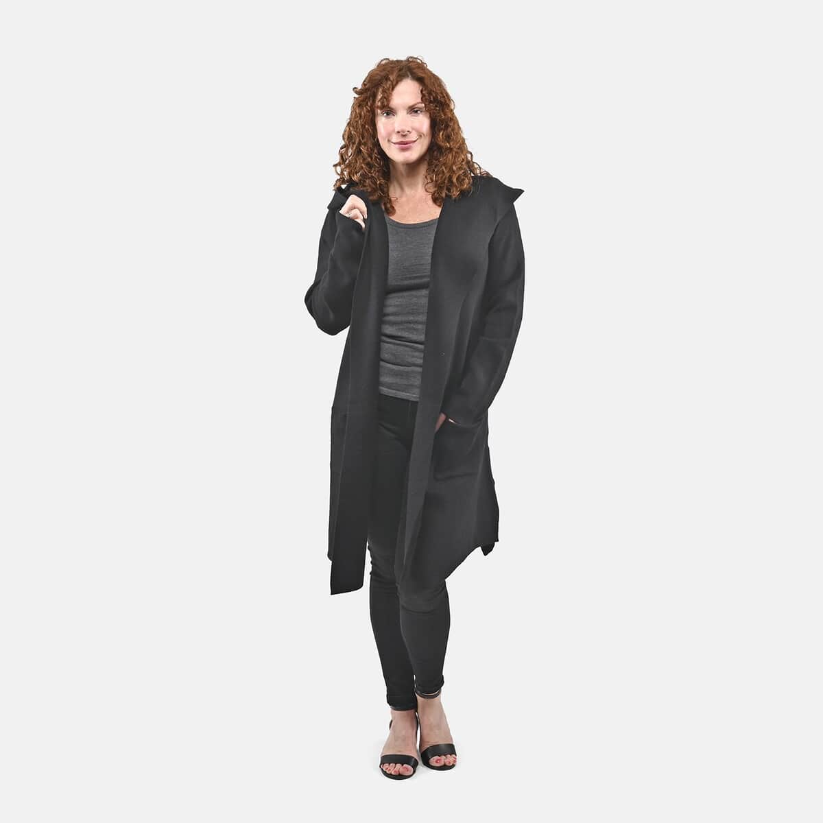 Badgley Mischka Black Cardigan Sweater with Hood - S (Ships in 8-10 Business Days) image number 0