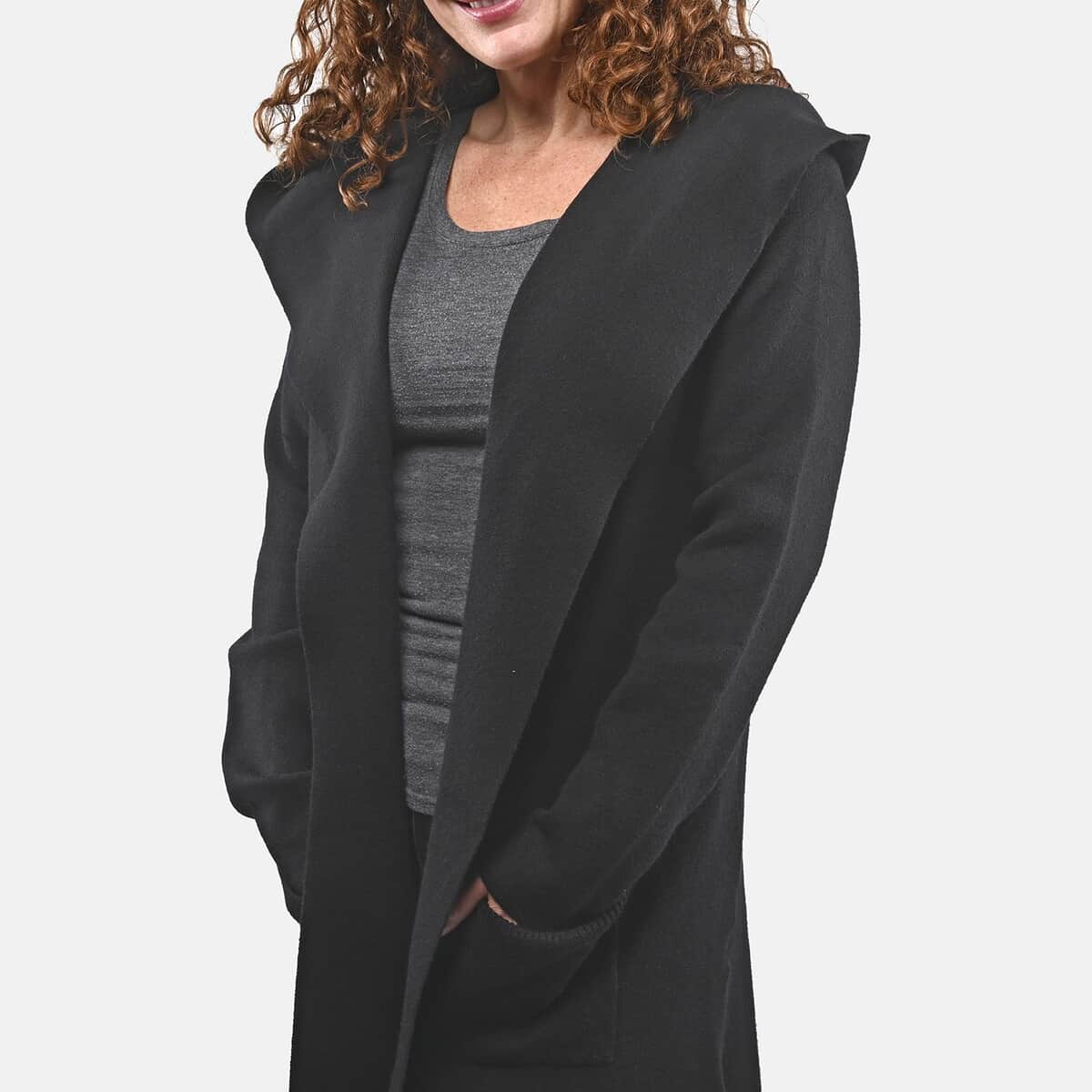 Badgley Mischka Black Cardigan Sweater with Hood - M image number 3