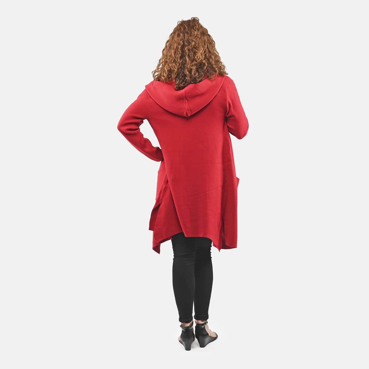 Badgley Mischka Red Cardigan Sweater with Hood - L image number 1