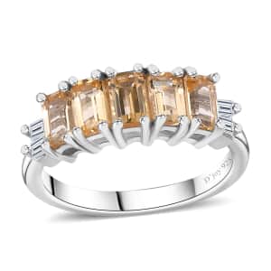 Golden Imperial Topaz and White Zircon Ring in Platinum Over Sterling Silver (Size 10.0) 2.00 ctw