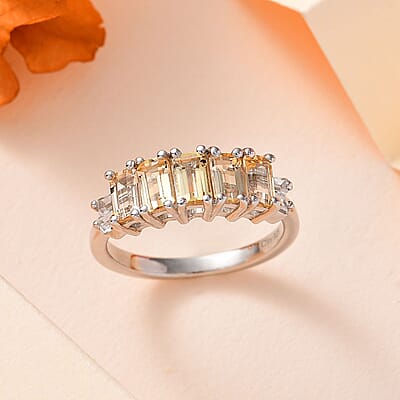 Golden Imperial Topaz and White Zircon Ring in Platinum Over Sterling Silver (Size 10.0) 2.00 ctw