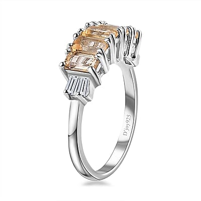 Golden Imperial Topaz and White Zircon Ring in Platinum Over Sterling Silver (Size 10.0) 2.00 ctw