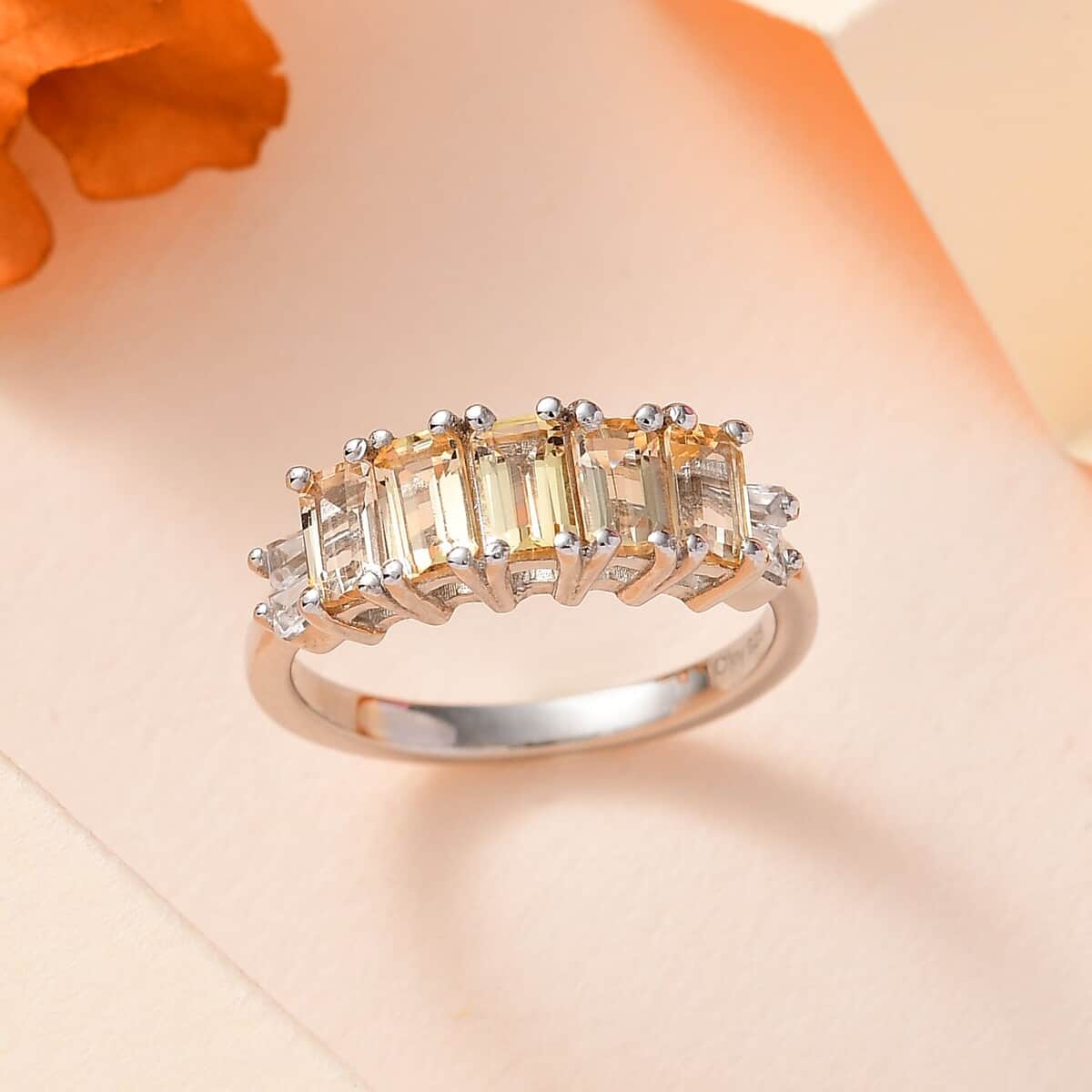 Golden Imperial Topaz and White Zircon Ring in Platinum Over Sterling Silver (Size 5.0) 2.00 ctw image number 1