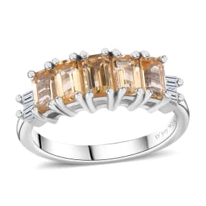 Golden Imperial Topaz and White Zircon Ring in Platinum Over Sterling Silver (Size 6.0) 2.00 ctw