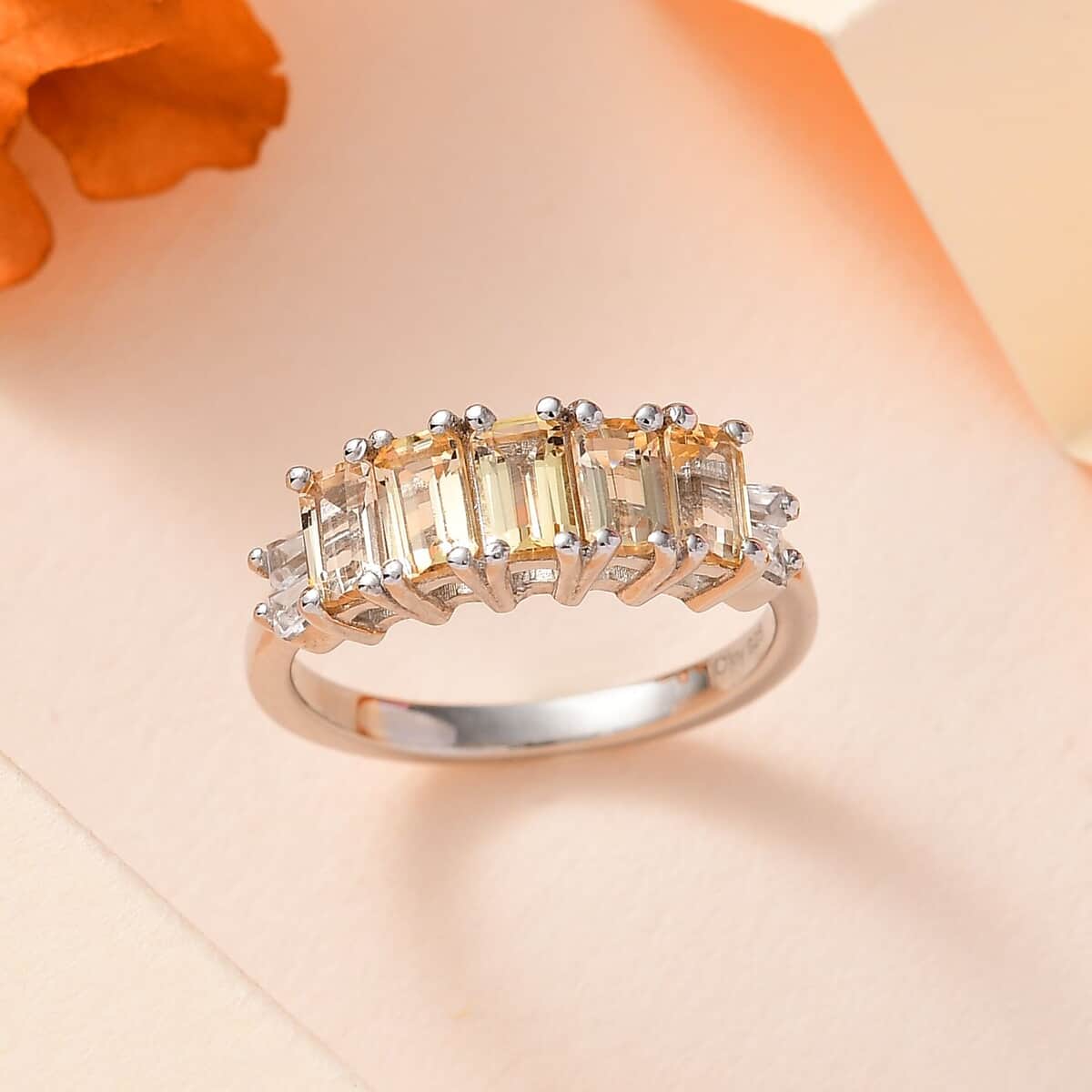 Golden Imperial Topaz and White Zircon Ring in Platinum Over Sterling Silver (Size 7.0) 2.00 ctw image number 1