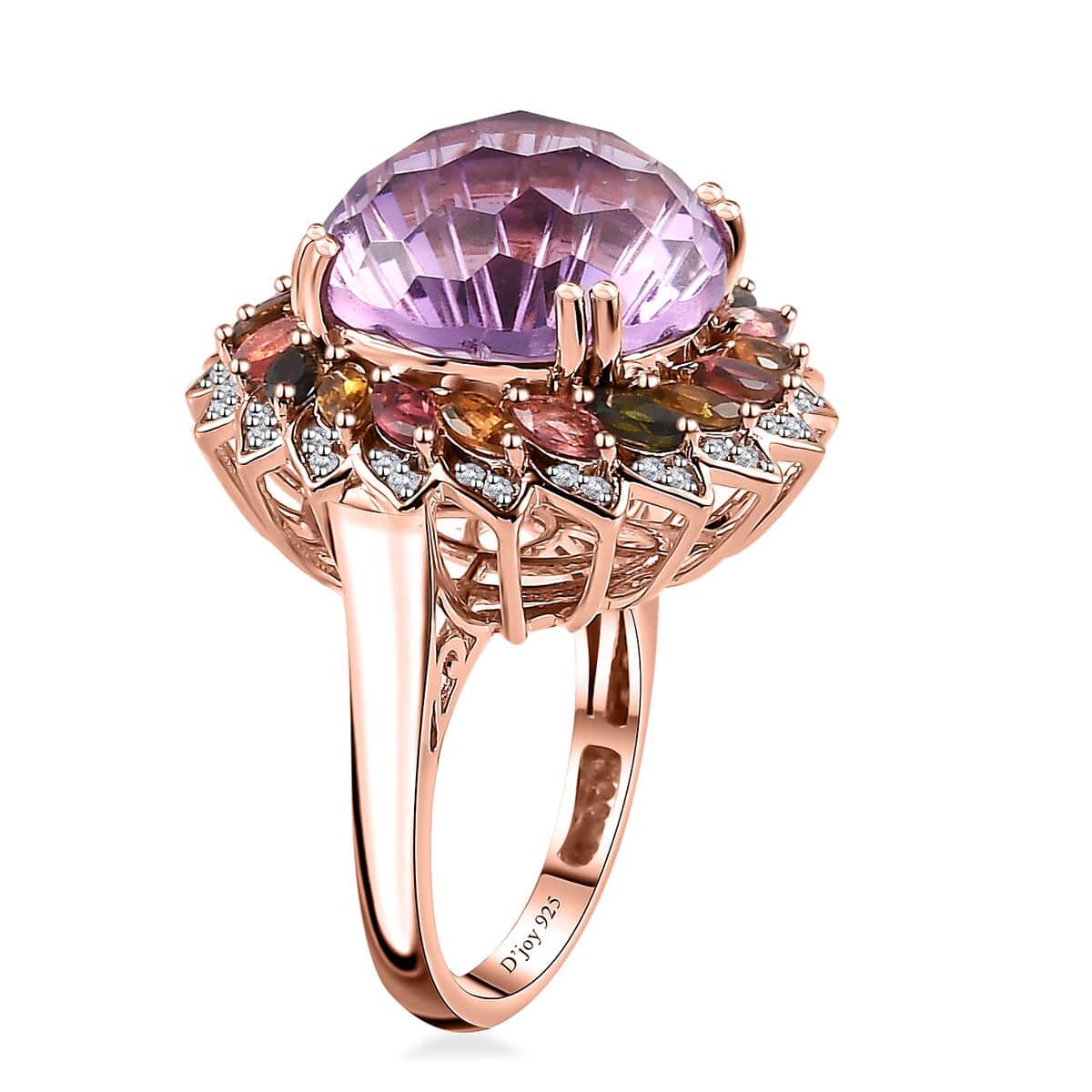Starburst Cut Rose De France Amethyst and Multi-Tourmaline, White Zircon Floral Ring in Vermeil Rose Gold Over Sterling Silver (Size 10.0) 14.40 ctw image number 3