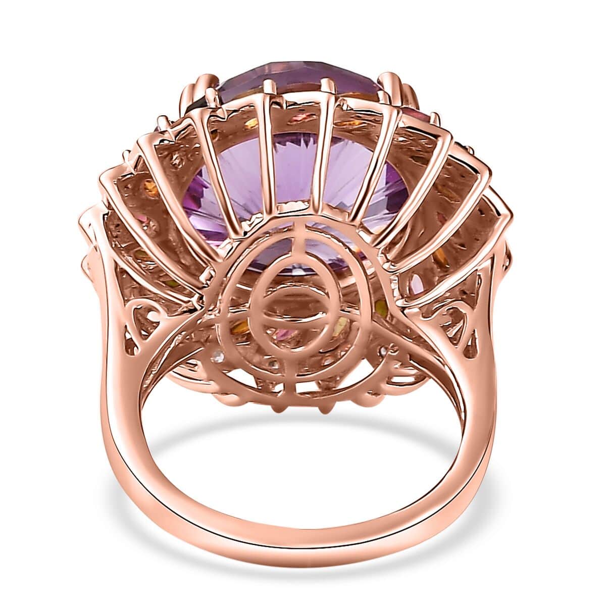 Starburst Cut Rose De France Amethyst and Multi-Tourmaline, White Zircon Floral Ring in Vermeil Rose Gold Over Sterling Silver (Size 10.0) 14.40 ctw image number 4