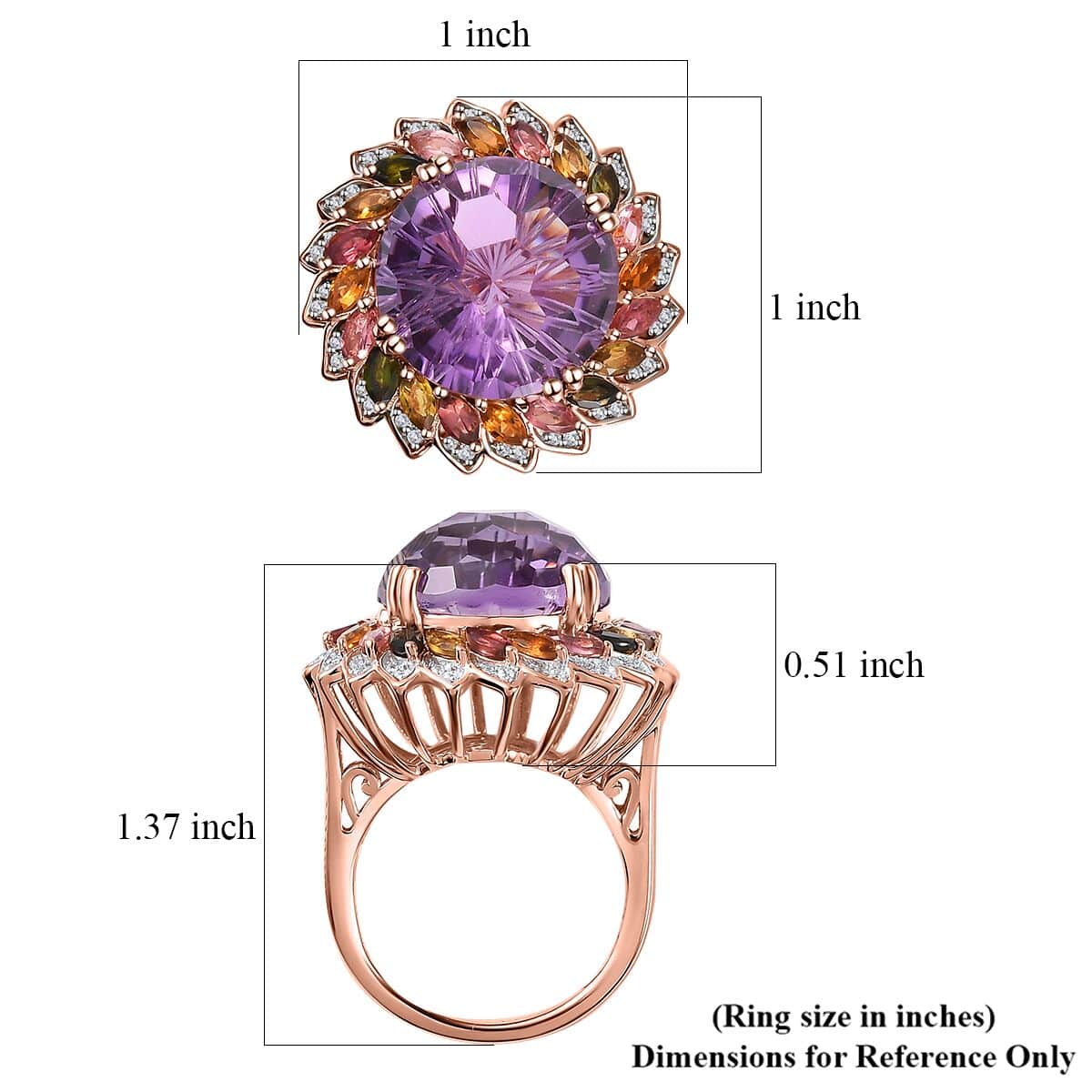 Starburst Cut Rose De France Amethyst and Multi-Tourmaline, White Zircon Floral Ring in Vermeil Rose Gold Over Sterling Silver (Size 6.0) 14.40 ctw image number 5