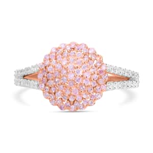 Natural Pink and White Diamond I3 Floral Ring in Vermeil Rose Gold Over Sterling Silver (Size 6.0) 0.50 ctw
