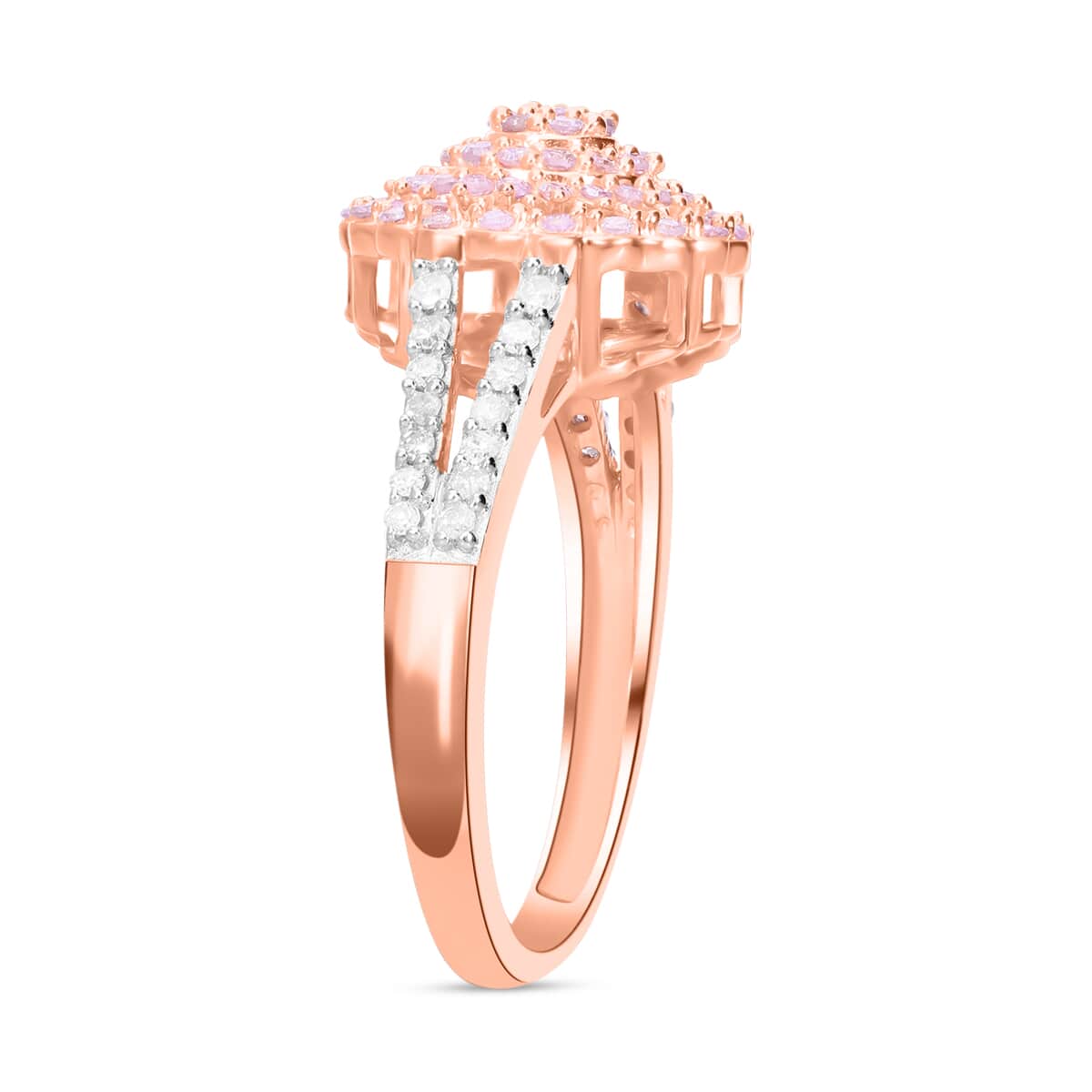 Natural Pink and White Diamond I3 Floral Ring in Vermeil Rose Gold Over Sterling Silver (Size 6.0) 0.50 ctw image number 2