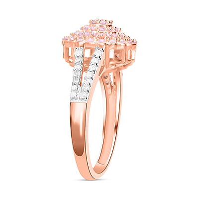 Natural Pink and White Diamond I3 Floral Ring in Vermeil Rose Gold Over Sterling Silver (Size 6.0) 0.50 ctw