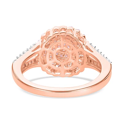 Natural Pink and White Diamond I3 Floral Ring in Vermeil Rose Gold Over Sterling Silver (Size 6.0) 0.50 ctw