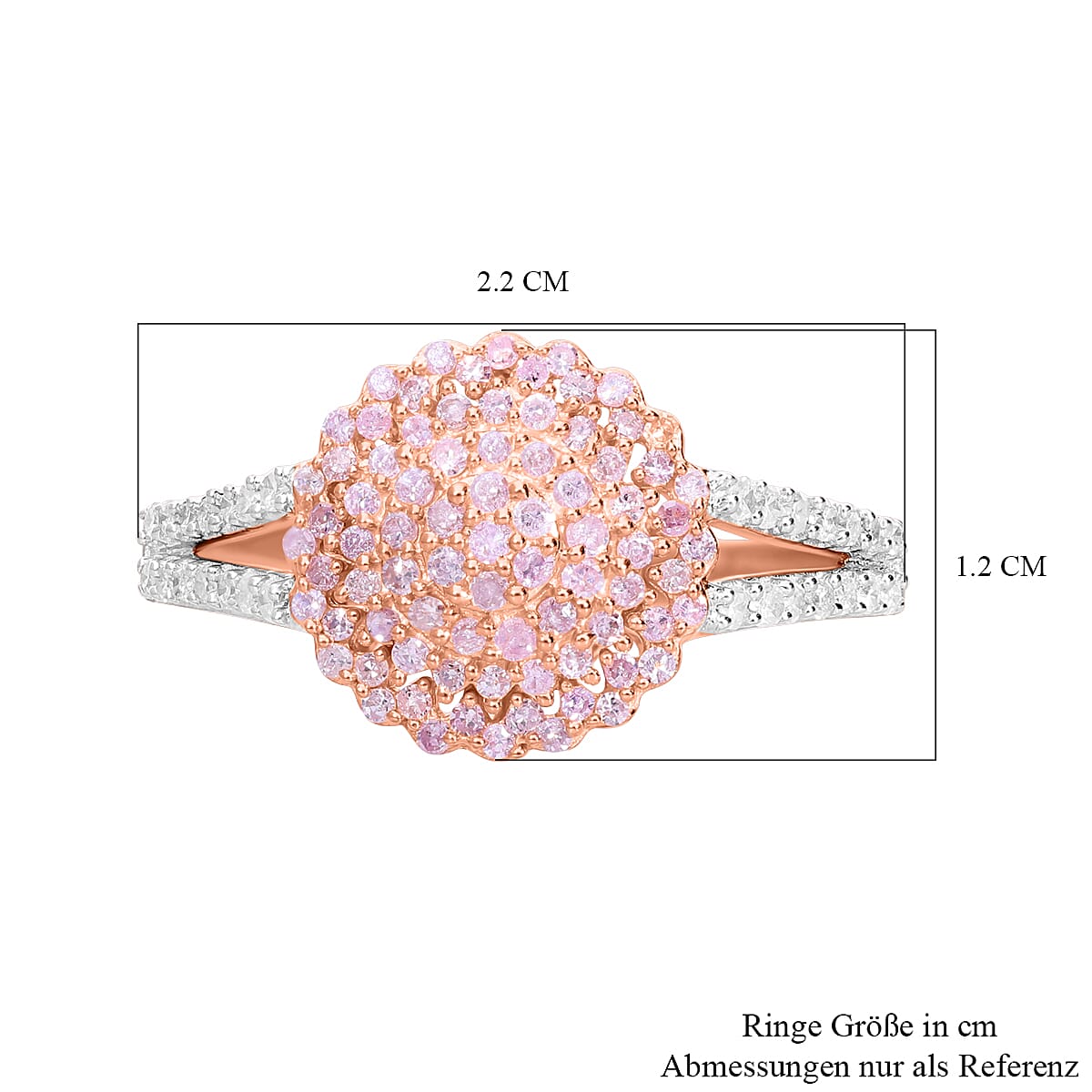 Natural Pink and White Diamond I3 Floral Ring in Vermeil Rose Gold Over Sterling Silver (Size 6.0) 0.50 ctw