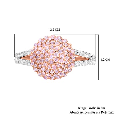 Natural Pink and White Diamond I3 Floral Ring in Vermeil Rose Gold Over Sterling Silver (Size 6.0) 0.50 ctw