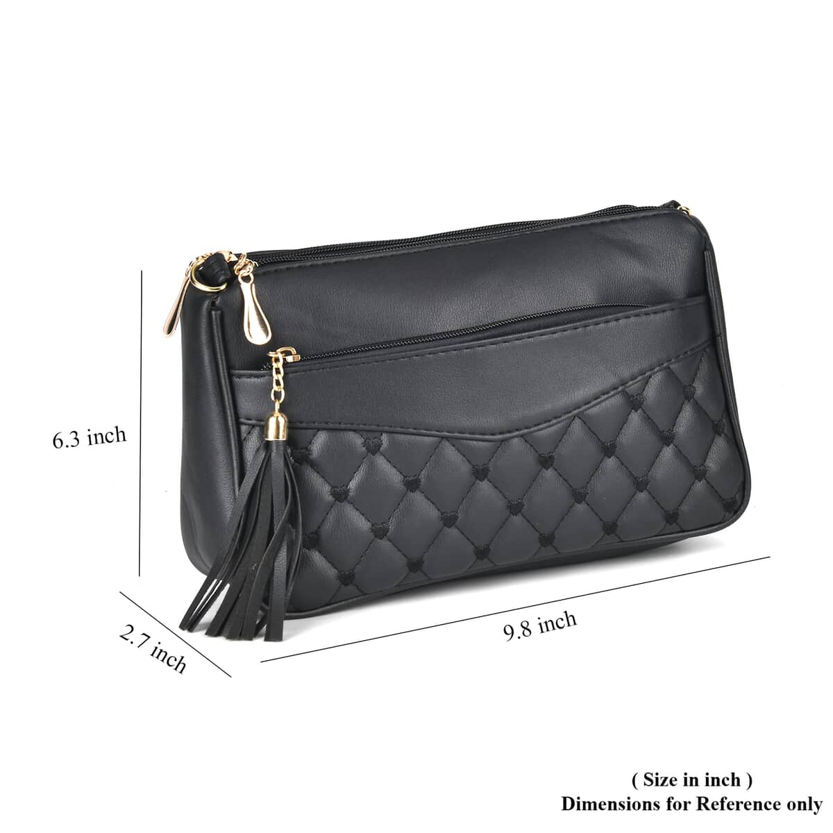 Black Faux Leather Quilted Pattern Crossbody Bag with Detachable Shoulder Strap image number 6