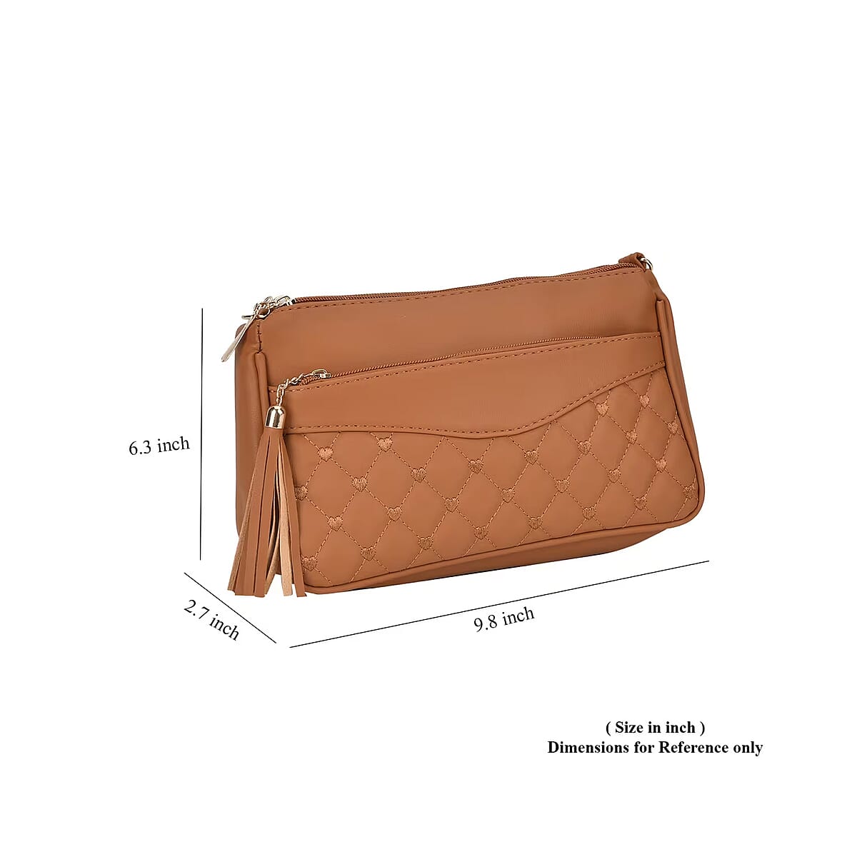 Brown Faux Leather Quilted Pattern Crossbody Bag with Detachable Shoulder Strap image number 6