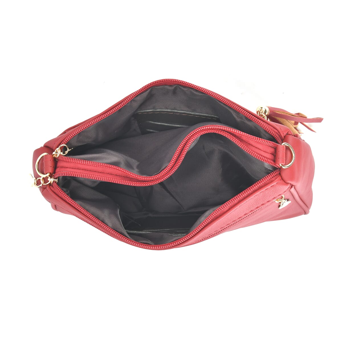Red Faux Leather Quilted Pattern Crossbody Bag with Detachable Shoulder Strap image number 4