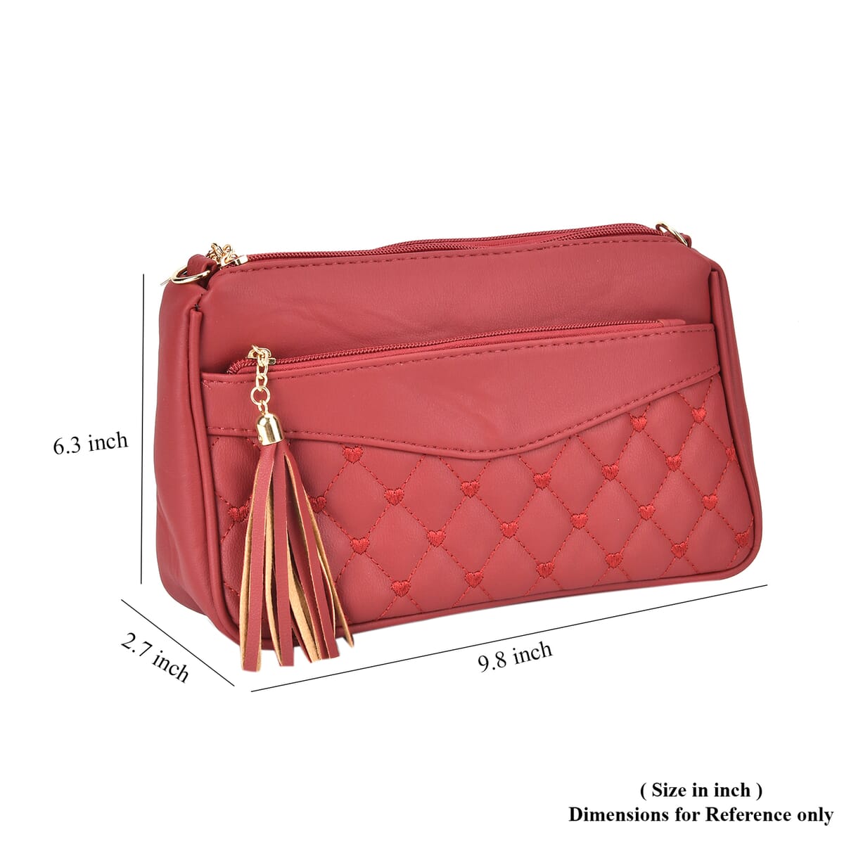 Red Faux Leather Quilted Pattern Crossbody Bag with Detachable Shoulder Strap image number 6