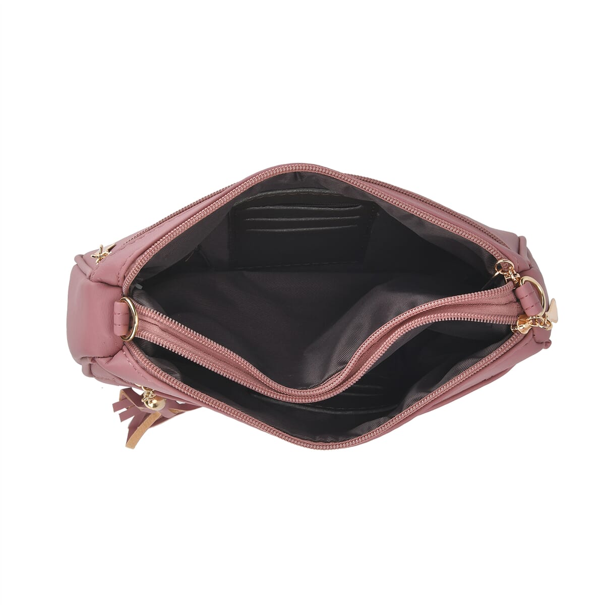 Pink Faux Leather Quilted Pattern Crossbody Bag with Detachable Shoulder Strap image number 4