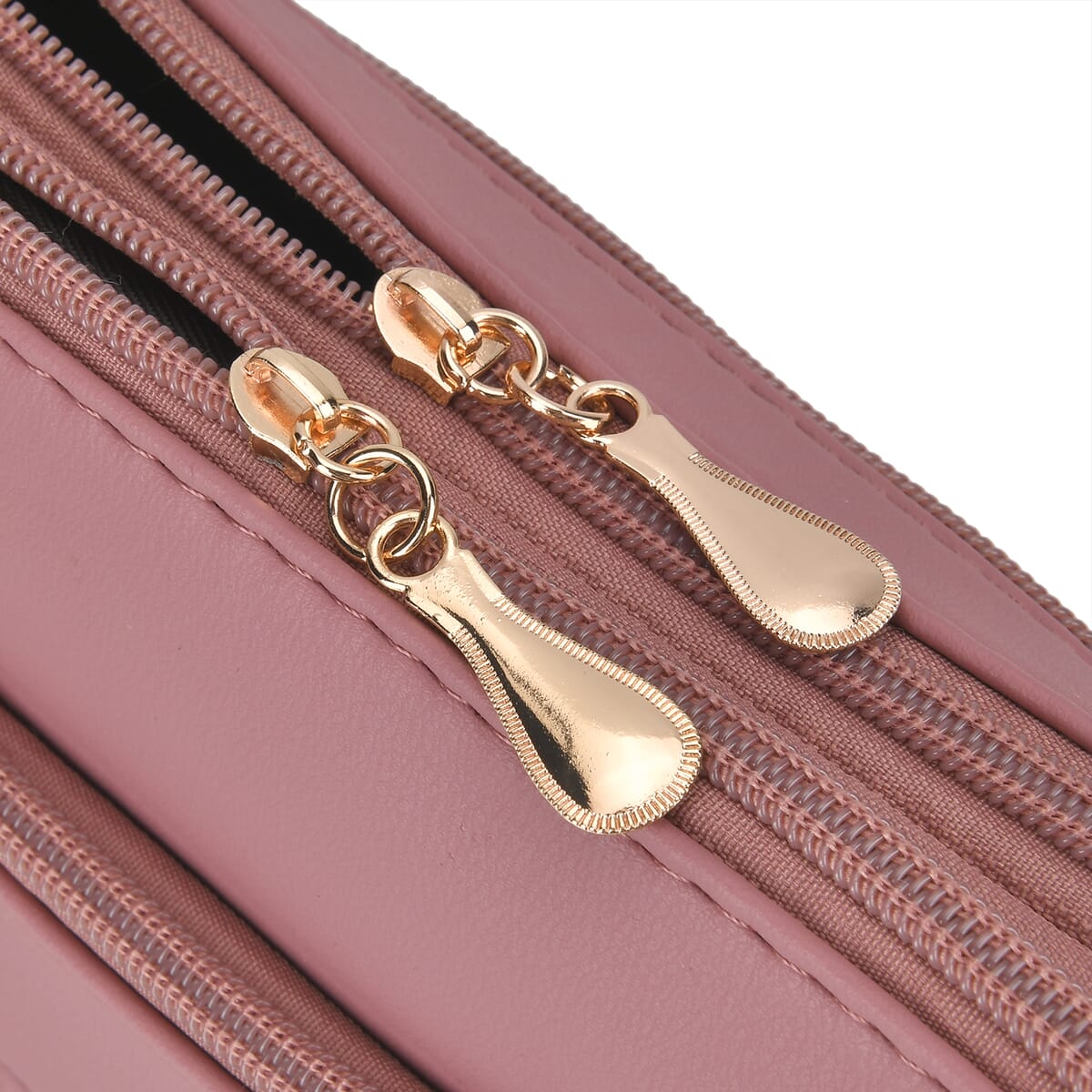 Pink Faux Leather Quilted Pattern Crossbody Bag with Detachable Shoulder Strap image number 5