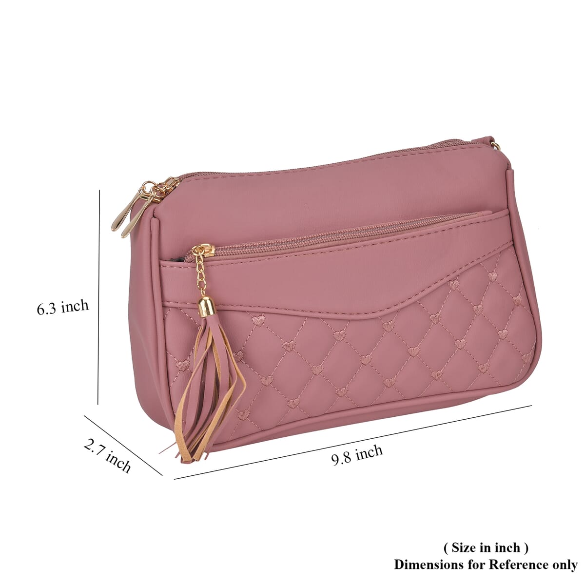 Pink Faux Leather Quilted Pattern Crossbody Bag with Detachable Shoulder Strap image number 6