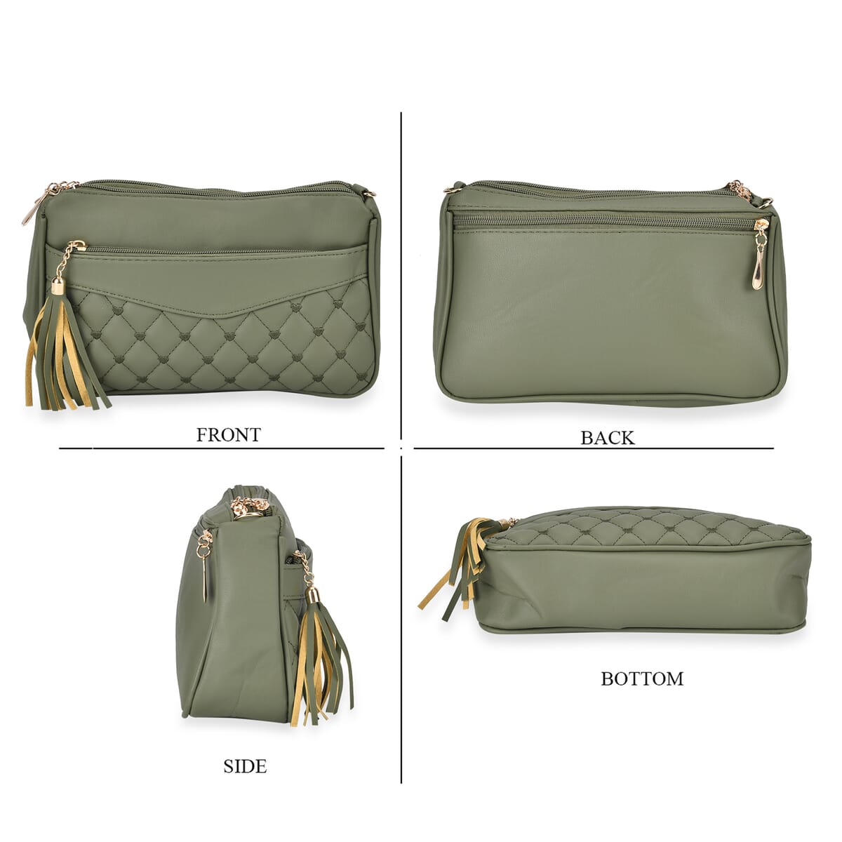 Green Faux Leather Quilted Pattern Crossbody Bag with Detachable Shoulder Strap (63) image number 3
