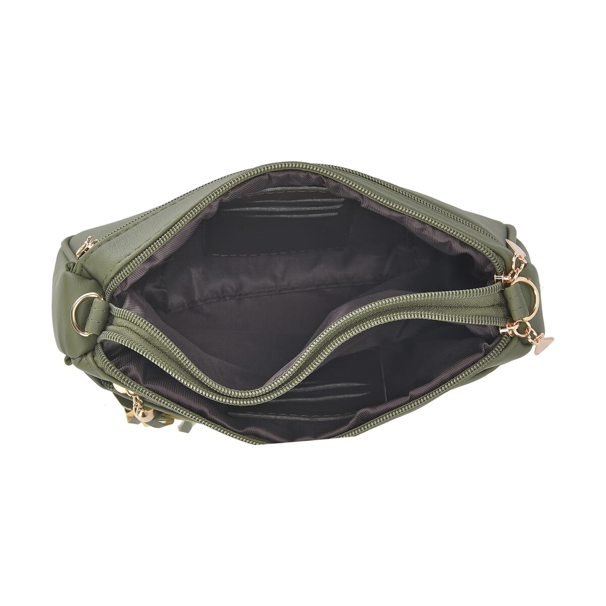 Green Faux Leather Quilted Pattern Crossbody Bag with Detachable Shoulder Strap (63) image number 4