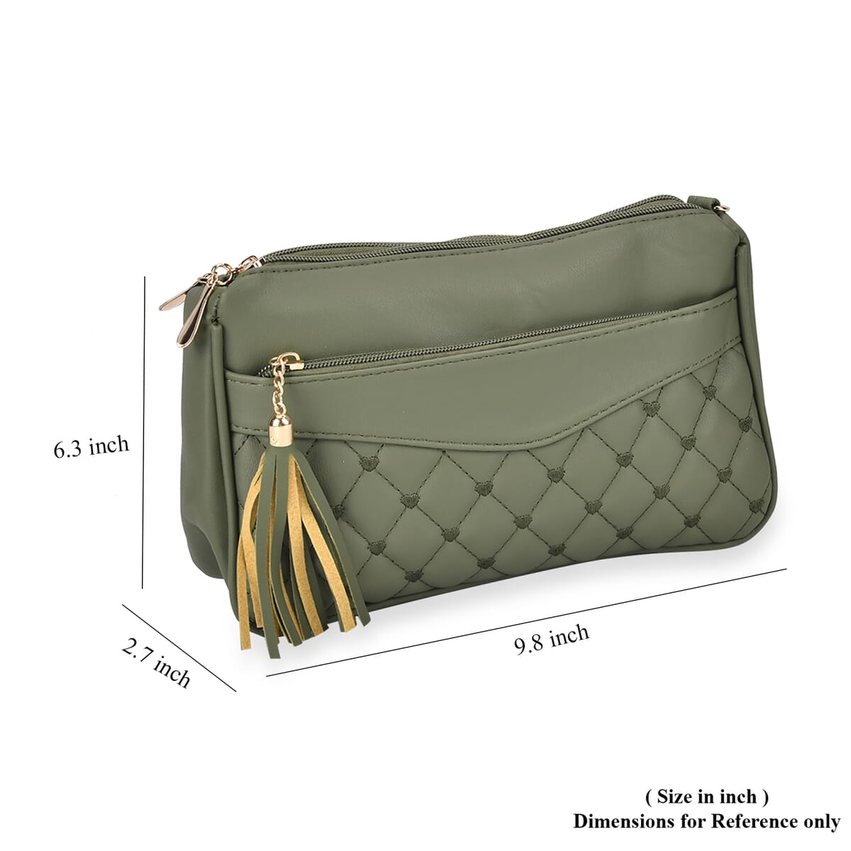 Green Faux Leather Quilted Pattern Crossbody Bag with Detachable Shoulder Strap (63) image number 6